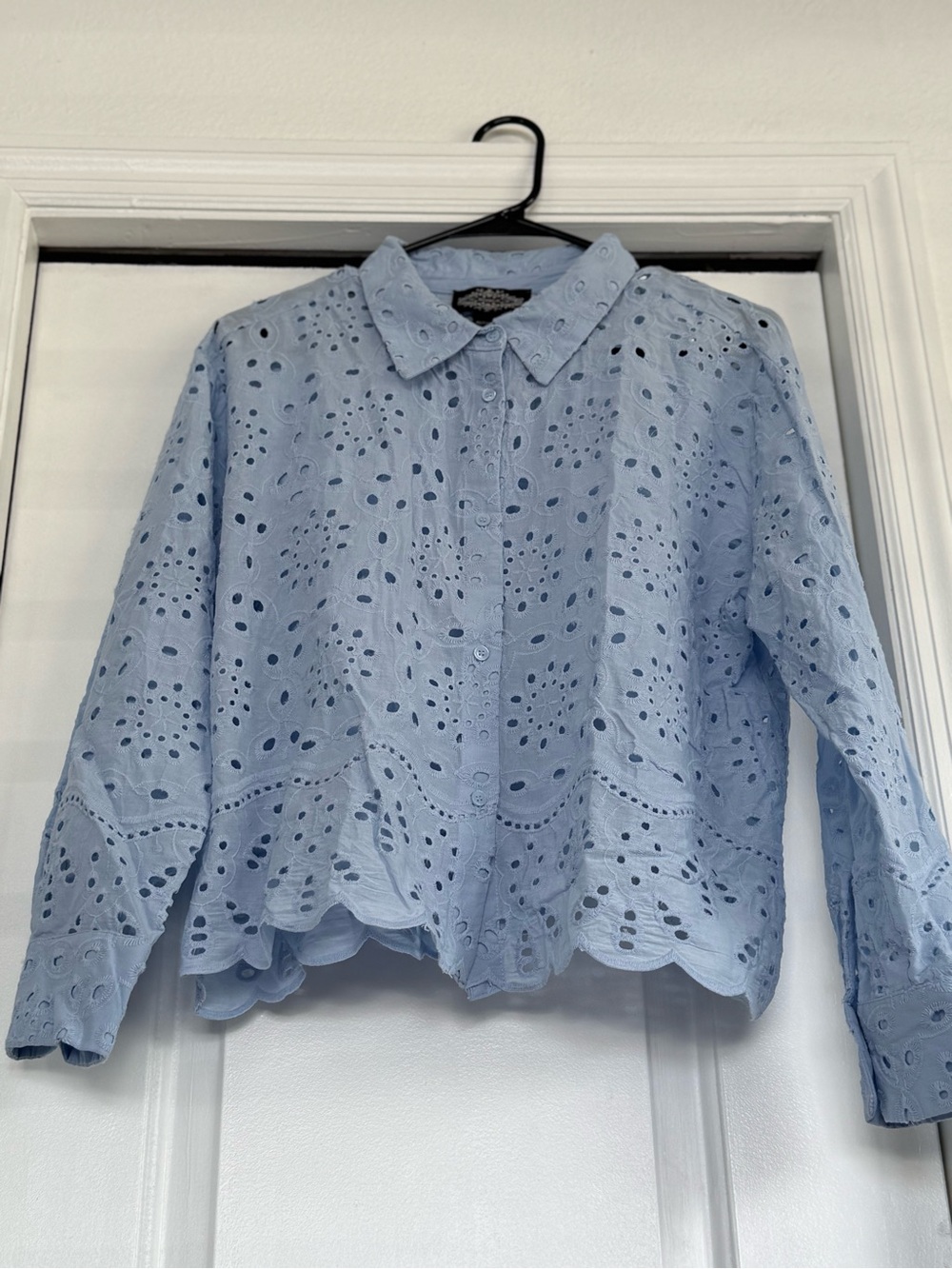Women’s Light Blue Eyelet Button-Up Blouse